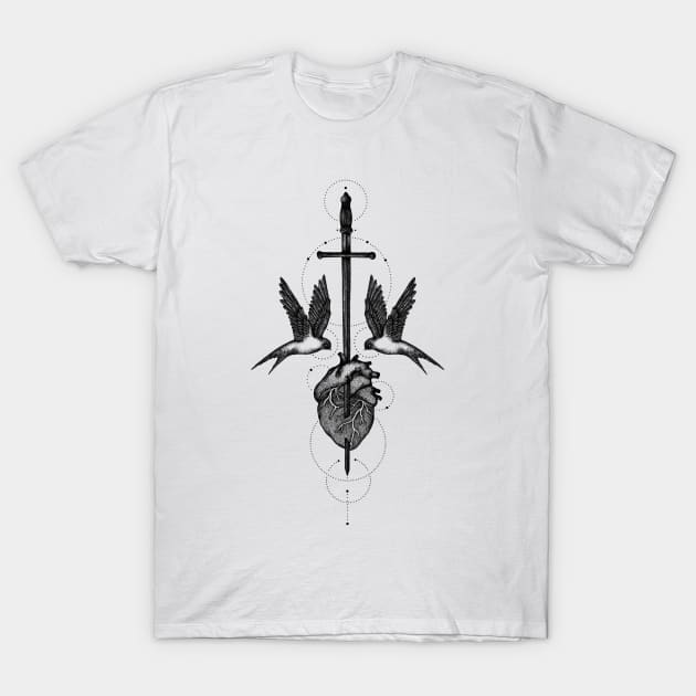 Two Birds One Heart T-Shirt by P7 illustrations 